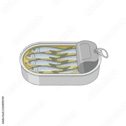 Opened Tin Can of Sardines in Olive Oil with Rolled Lid and Pull Tab Illustration