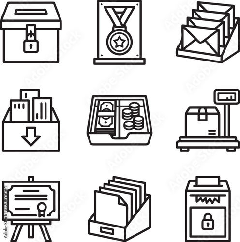 Business Finance and Award Line Icon Set