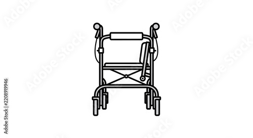 Foldable Walker with Seat and Wheels - Line Art Icon