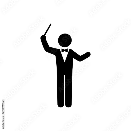 Pictogram icon of a conductor in formal attire conducting music with a baton, representing an orchestra director.