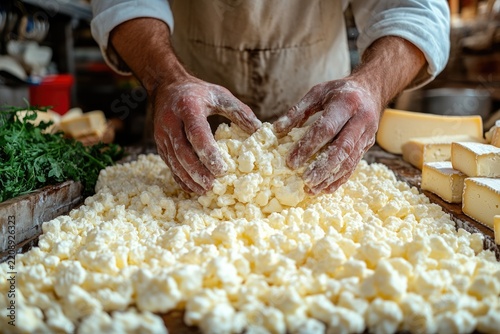Hands working with dough on a rustic kitchen surface