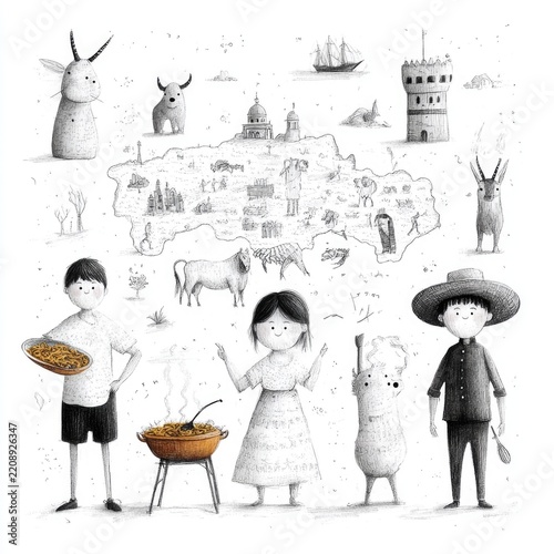 Hand drawn sketch pattern of people in simple style