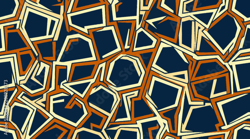 Seamless pattern with abstract geometric navy and orange shapes