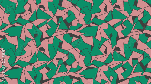 Seamless pattern of abstract teal and pink geometric jagged shards