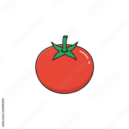 Minimalist Cartoon Style Fresh Red Tomato Vector Illustration Isolated on Plain White Background