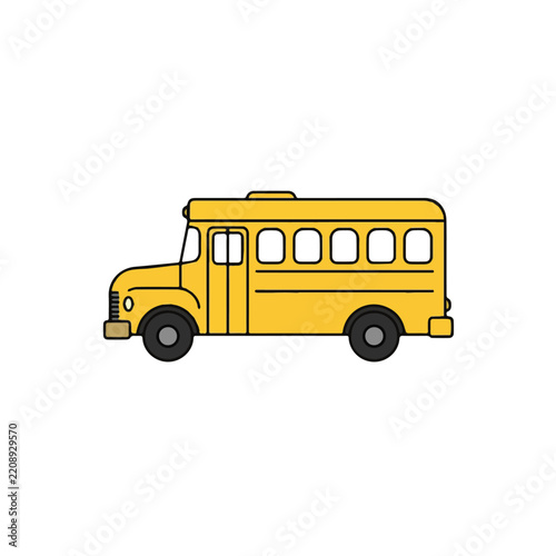 Yellow School Bus Vector Illustration Isolated on White Background, Education and School Transport