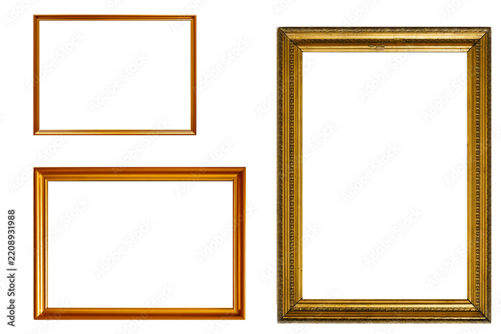 Obraz premium Gold frame for a picture in a classic baroque style on a white blank background. 