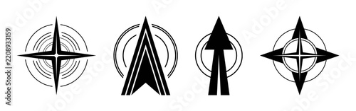 Black direction sign for map. Compass symbol
