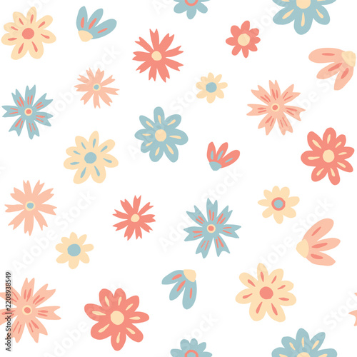 Lovely Pastel Flowers Decorative seamless pattern. Repeating background. Tileable wallpaper print.