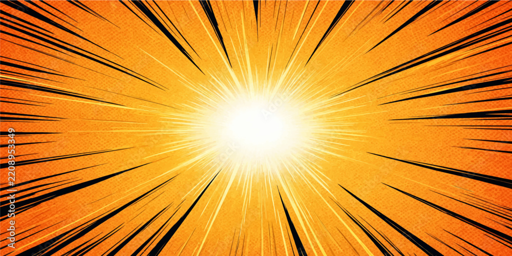 Obraz premium vibrant orange and yellow glowing starburst background with radial energy speed rays for poster