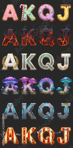 Fantasy AKQJ Card Rank Collection with Candy Fire Ice Magic and Circus Styles