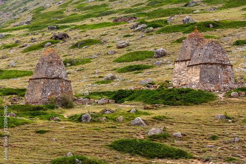 City of Dead in village Eltyubyu, medieval necropolis in North Caucasus mountains