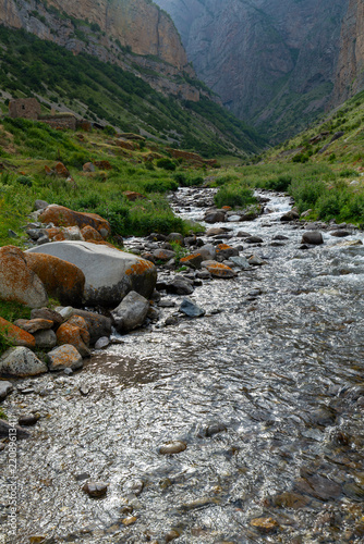Landscape of mountain river in Chegem Gorge, North Caucasus