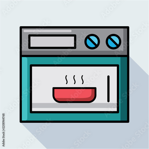 Modern Electric Oven with Control Panel, Glass Door and Heating Food Illustration