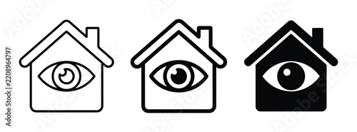 Home Eye Icons, Surveillance Security Concept, Vision Monitoring Symbols