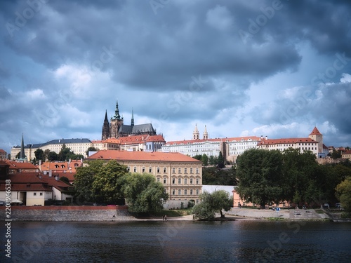 Prague Castle and St Vitus Cathedral under dramatic storm clouds