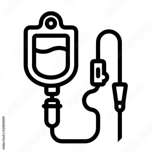 iv drip bag with roller clamp and needle outline icon