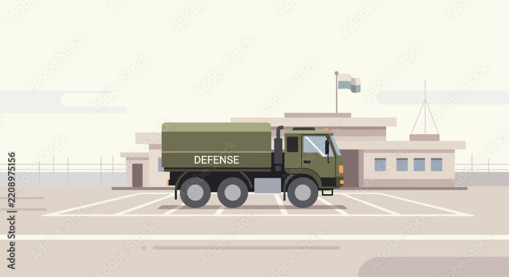 Obraz premium Military Truck at Base: Defense Vehicle in Army Operation