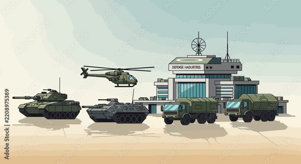 Obraz premium Military Vehicles and Base Illustration