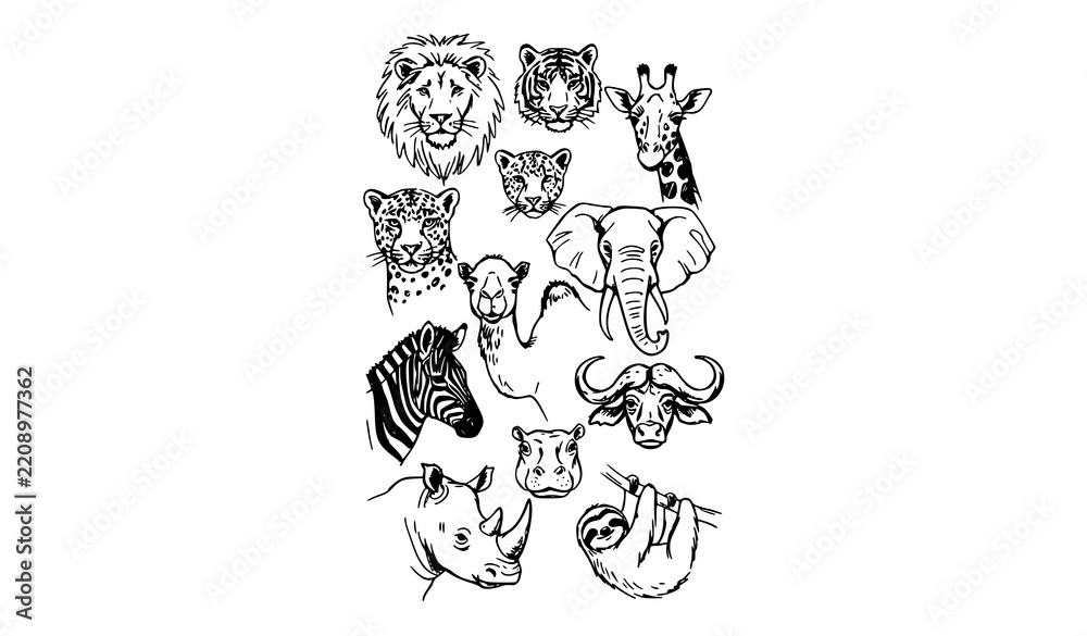 Obraz premium Abstract Hand Drawn Jungle Animal Portraits Vertical Vector Poster