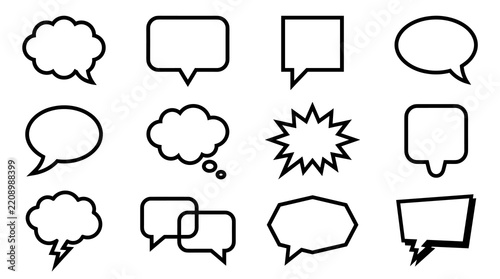 Speech Bubbles Icon Set, Diverse Shapes for Communication and Ideas