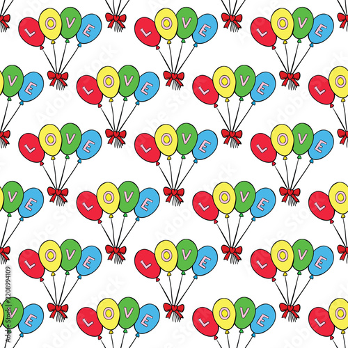 Colorful Love Balloons Seamless Pattern — Romantic Heart Balloon Bunches for Gift Wrap