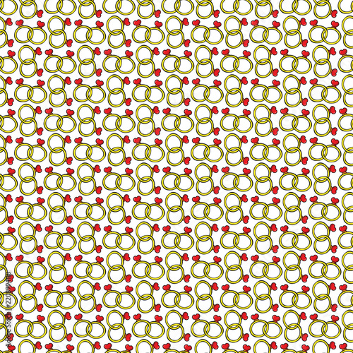 Seamless Wedding Rings Pattern With Gold Rings and Red Hearts Romantic Love Background