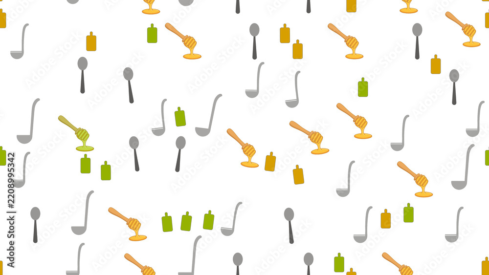 Obraz premium Seamless pattern of kitchen utensils and honey dippers
