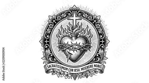 Sacred Heart of Jesus Emblem with Thorns and Cross