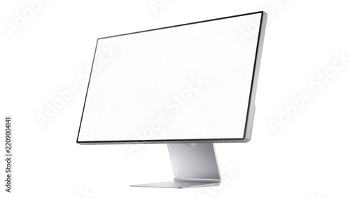 Modern silver computer monitor with blank screen, isolated on transparent background