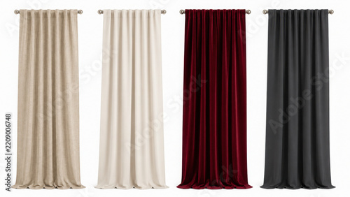 Set of hanging fabric curtains in assorted neutral and dark colors