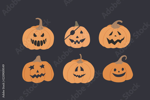 Halloween pumpkin collection. Autumn print. Vector illustration on dark background