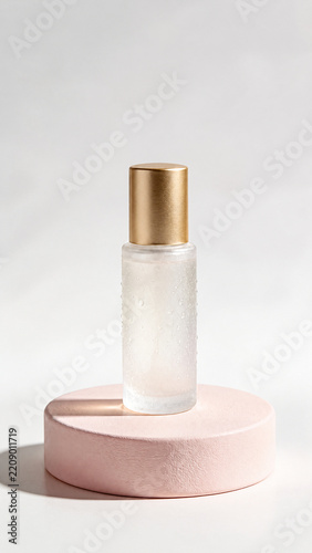 Frosted Cosmetic Bottle on a Minimal Pink Podium