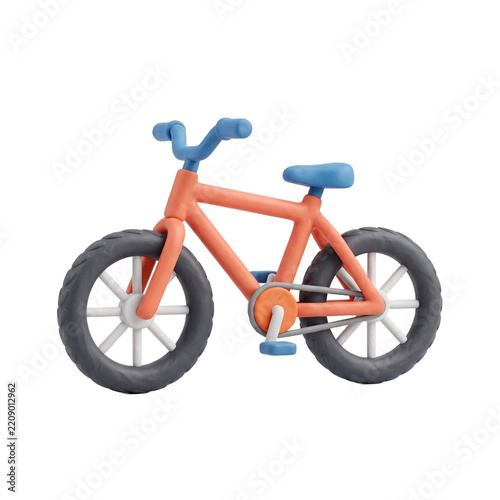 3D clay art of an orange and blue bicycle icon isolated on a transparent background