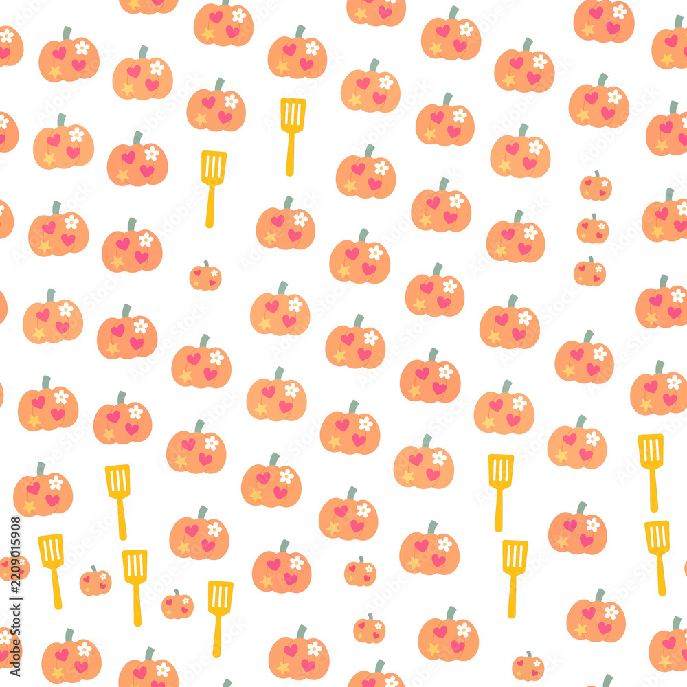 Obraz premium Cute Pumpkin and Spatula Pattern