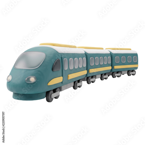 3D clay art high-speed bullet train icon in teal, yellow, and white, isolated on transparent background