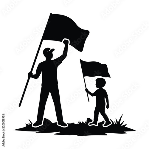 Activist People Protesting with Flag Silhouette Graphic