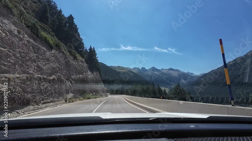 Driving through the Pyrenees mountains in Spain