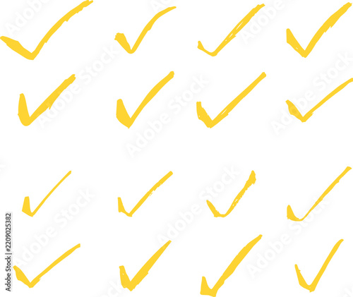 check mark icon. Hand drawn check and arrows signs. doodle effect stain collection. Chalk texture stain set. Doodle check marks. Hand drawn checkbox, examination mark and checklist marks design