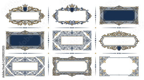 Ornate Victorian Borders and Frames Set, Isolated on Transparent Background