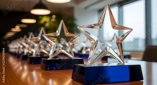 Crystal Star Awards on a Conference Table for Corporate Recognition Event