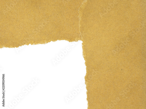 Ripped torn brown craft paper corner frame