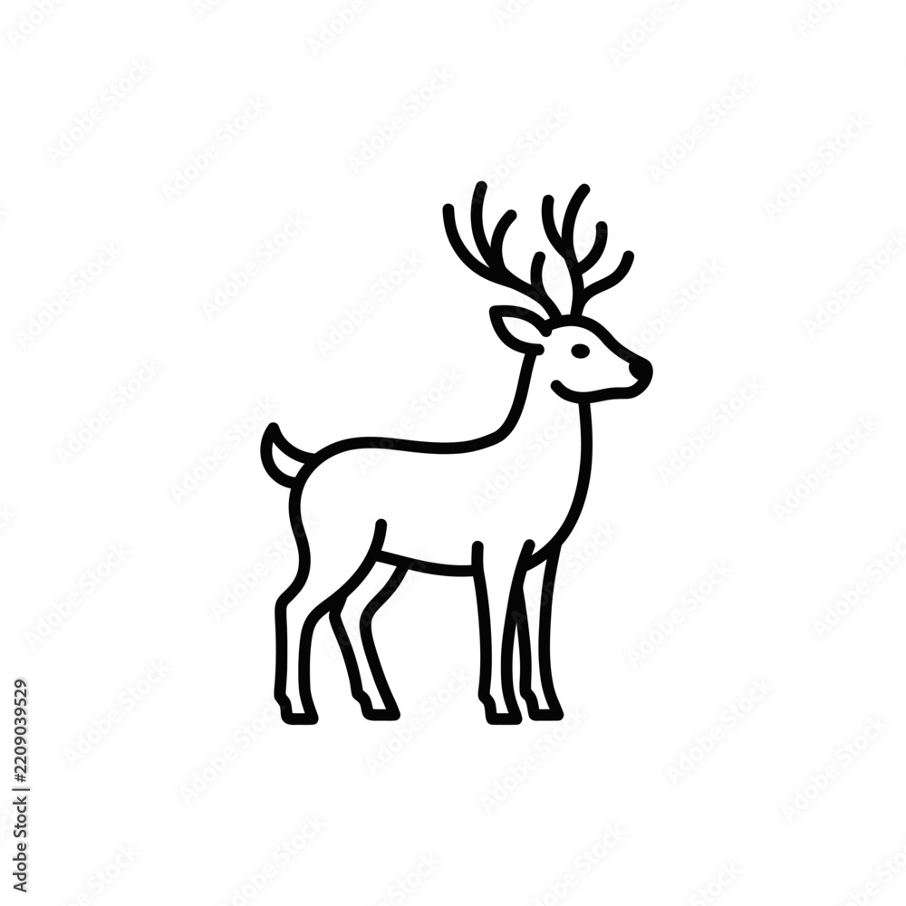 Obraz premium Elegant Deer Icon with Antlers, Simple Line Art Illustration, Isolated on Transparent Background