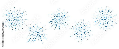 Group of Abstract blue vector  featuring geometric shapes and a scattered circle pattern.