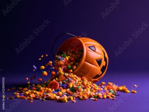 Jack o lantern exploding with colorful sparks against dark background
