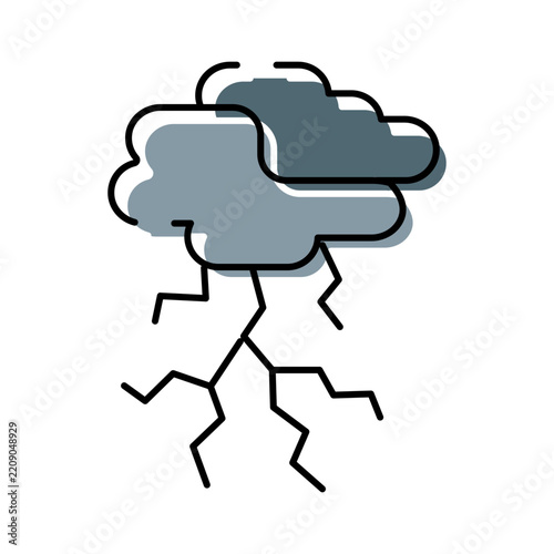 Dark storm clouds are producing lightning bolts, illustrating a powerful weather phenomenon and electrical discharge with a minimalist line art style icon