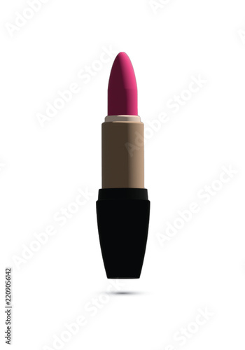 Pink lipstick cosmetic product with elegant black case isolated on white background for beauty makeup branding.