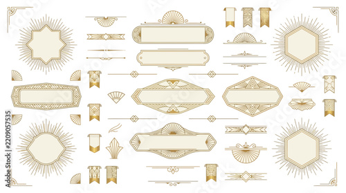 Art Deco Frame Set: Ornate Borders, Labels, and Ribbons