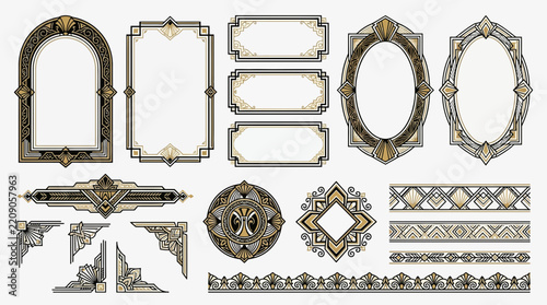 Art Deco Frames, Borders, and Embellishments on Transparent Background