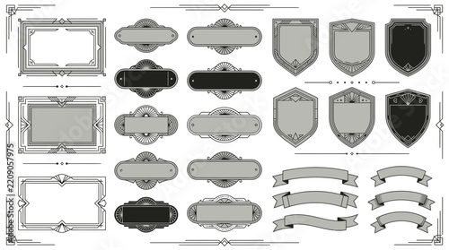 Art Deco Decorative Frames and Labels Set, Isolated